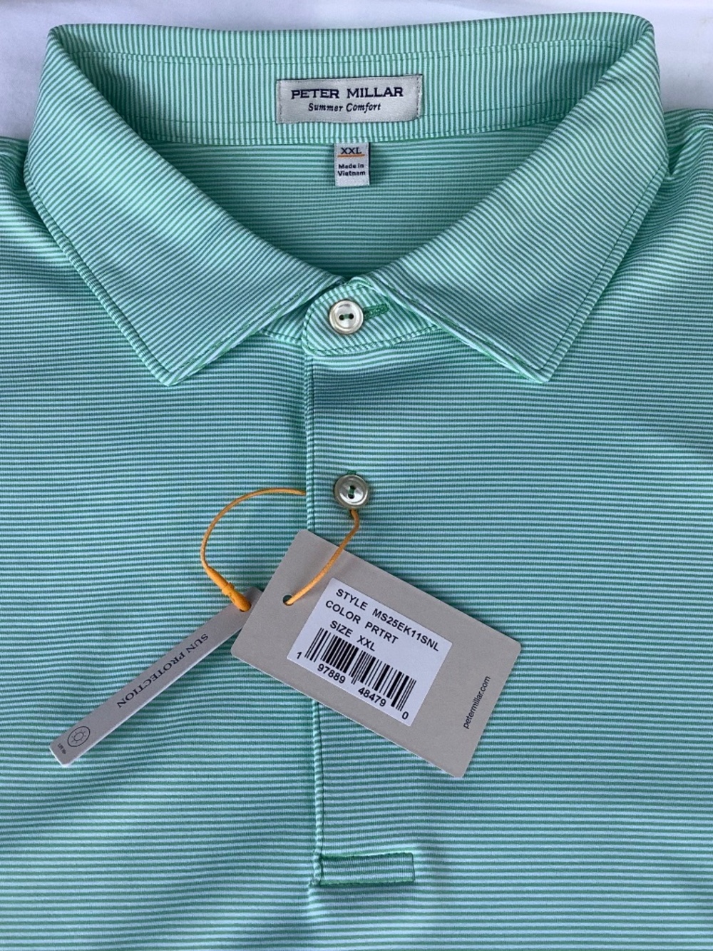 Peter Millar, Size XXL, Green and White Stripe